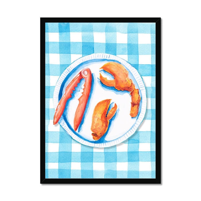 Lobster Painting on Blue Gingham | Kitchen Wall Art - Unframed