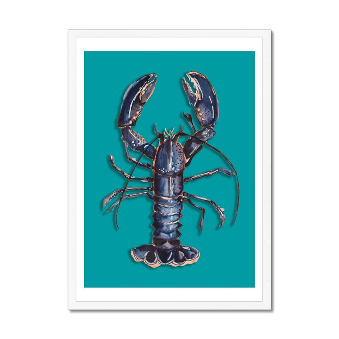 Lobster Print | Shellfish Kitchen Wall Art | Lobster Painting on Green Background - Unframed