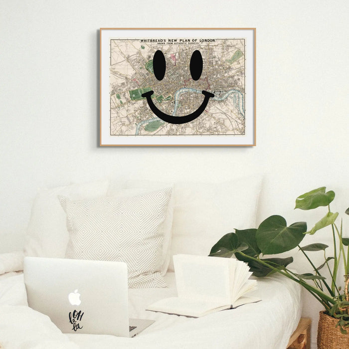 London Makes Me Happy (London Map) Vintage Map Art - Framed - Beach House Art