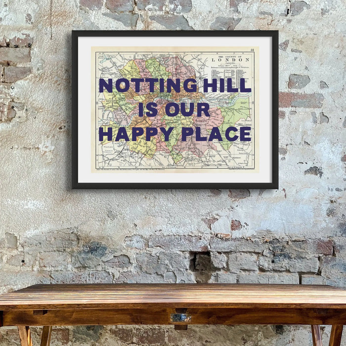 Framed personalised city map art print of London with navy font - custom wall art