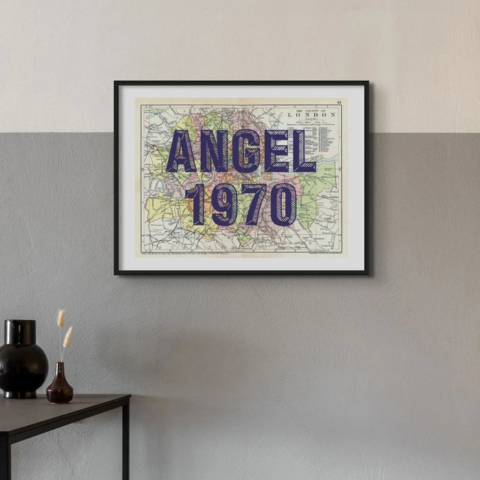 Personalised vintage city map print of London with pink font  - Framed Wall Art