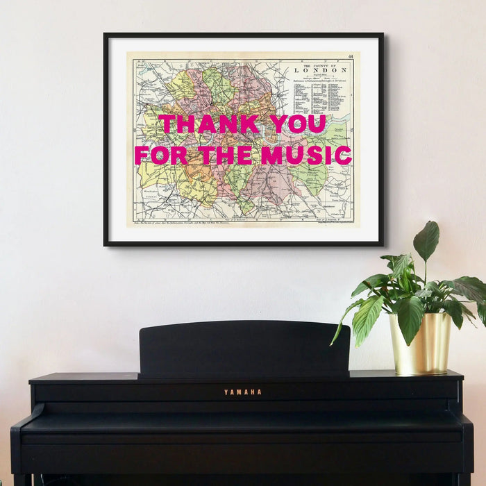 Framed personalised city map art print of London with pink hand-drawn font - Unframed wall art