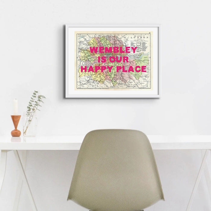 Framed personalised city map art print of London with pink hand-drawn font - Unframed wall art