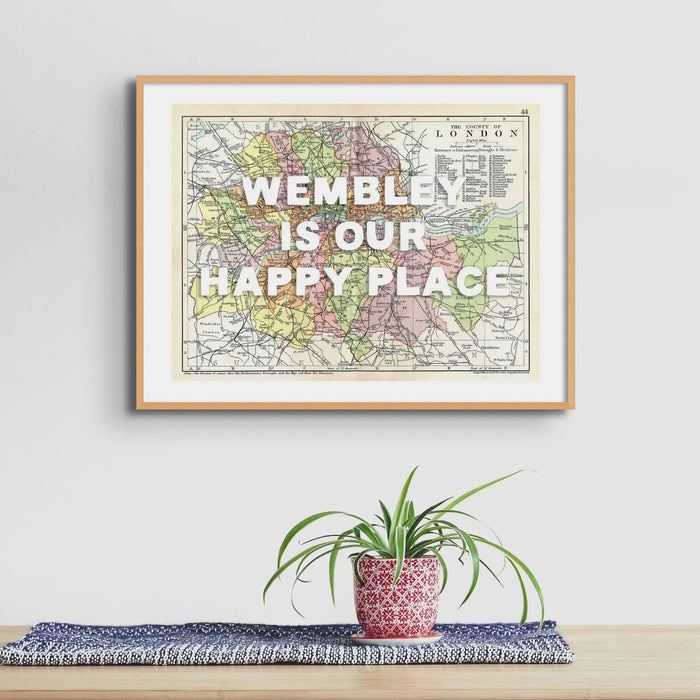 Coastal wall art featuring a personalised vintage city map print of London with white font - Framed Wall Art