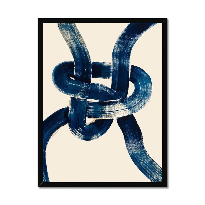 Framed abstract art print of a nautical knot in blue - coastal wall art