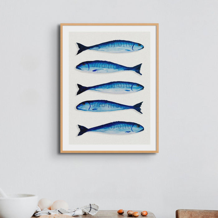 Mackerel Fish Painting | Kitchen Fish Wall Art Print  - Framed
