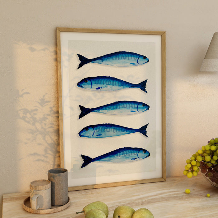 Mackerel Fish Painting | Kitchen  Wall Art Print  - Unframed