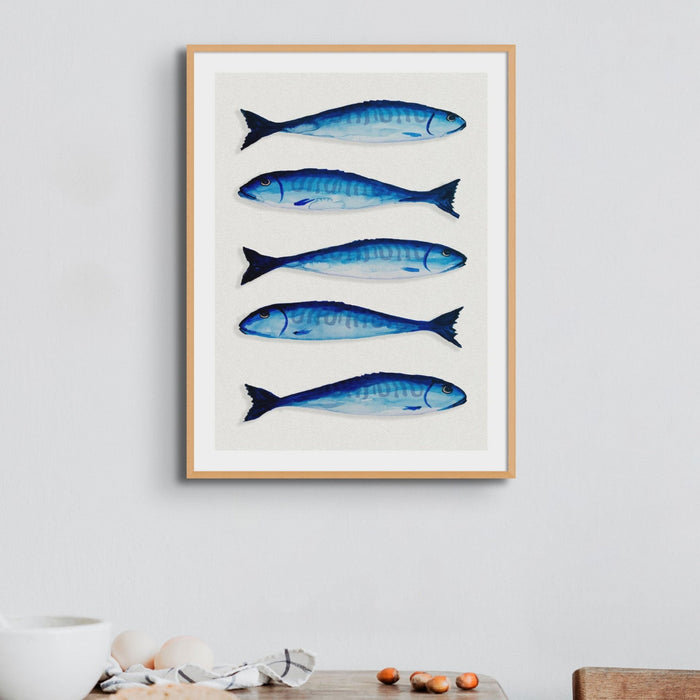 Mackerel Fish Painting | Kitchen  Wall Art Print  - Unframed