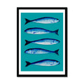 Mackerel Fish Pint | Kitchen Fish Wall Art | Mackerel Fish Painting on Green Background - Framed
