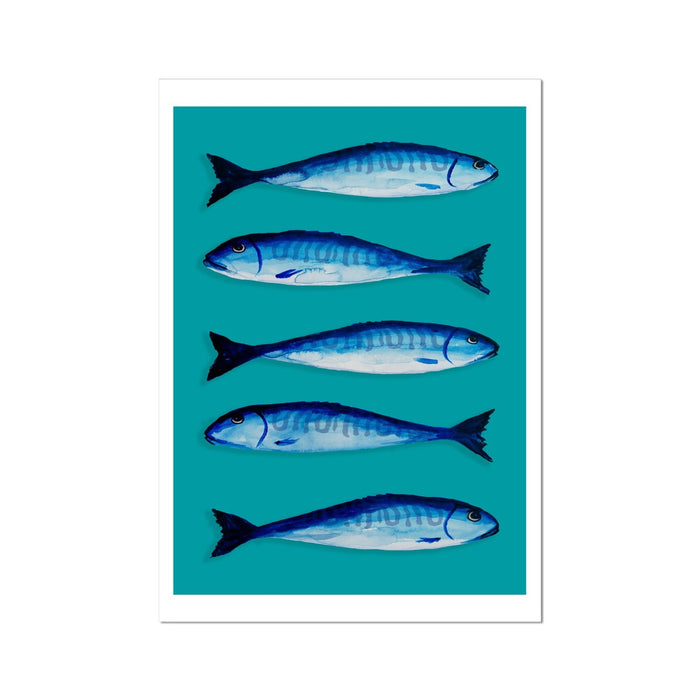 Mackerel Fish Print | Kitchen Fish Wall Art | Mackerel Painting on Green Bacground - Unframed