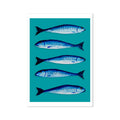Mackerel Fish Print | Kitchen Fish Wall Art | Mackerel Painting on Green Bacground - Unframed