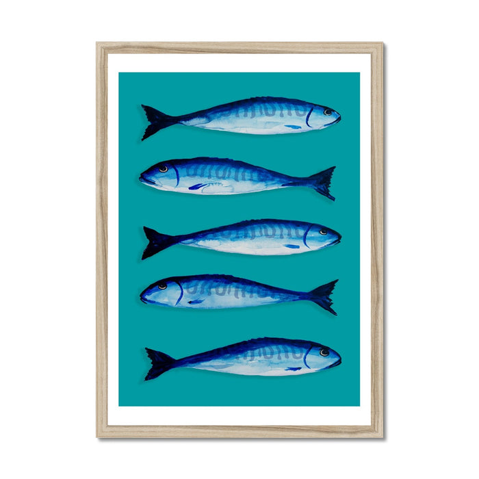 Mackerel Fish Print | Kitchen Fish Wall Art | Mackerel Painting on Green Bacground - Unframed