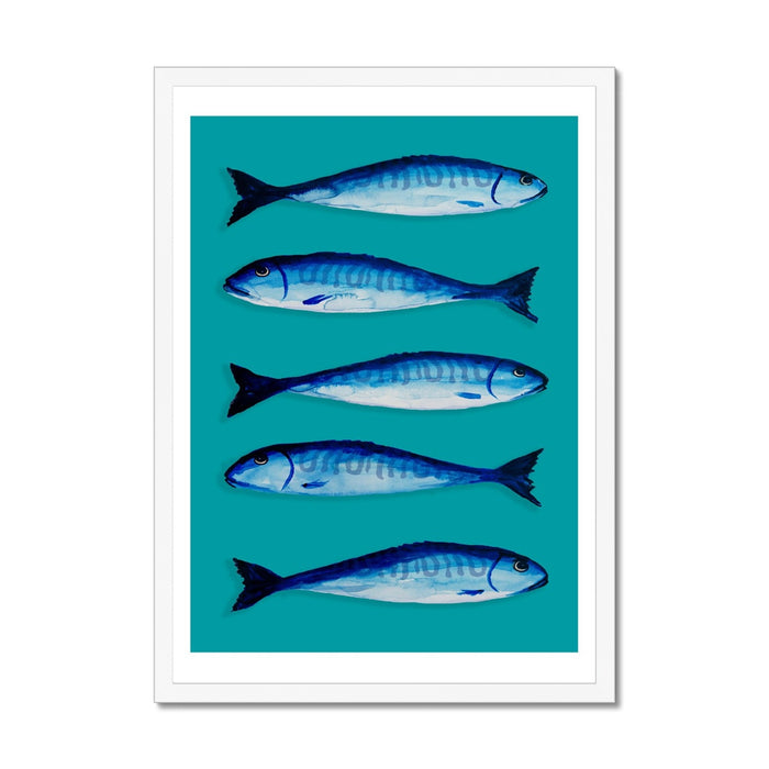 Mackerel Fish Print | Kitchen Fish Wall Art | Mackerel Painting on Green Bacground - Unframed