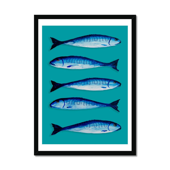 Mackerel Fish Print | Kitchen Fish Wall Art | Mackerel Painting on Green Bacground - Unframed