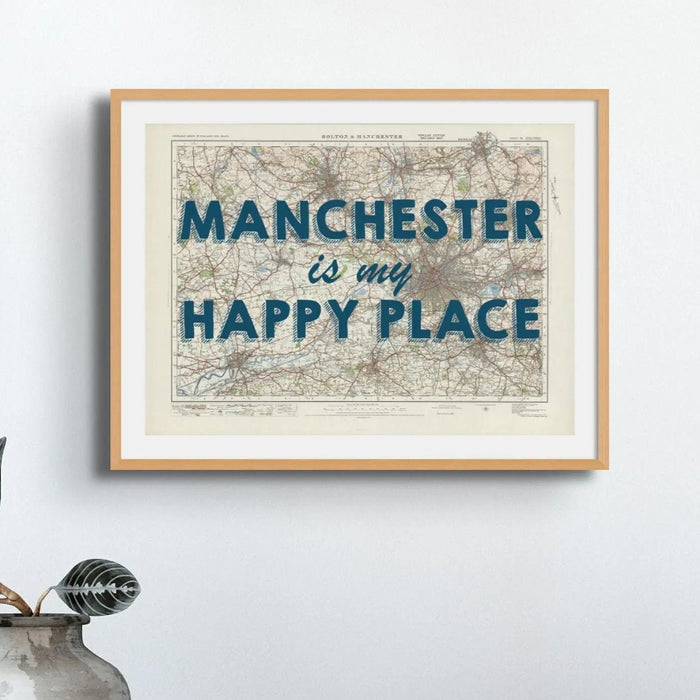 Manchester is my Happy Place Art Print | Vintage Map Print of Manchester - Framed Wall Art