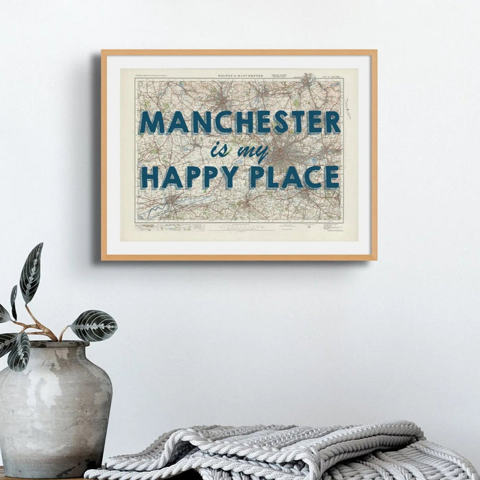 Manchester is my Happy Place Art Print | Vintage Map Print of Manchester - Unframed Wall Art
