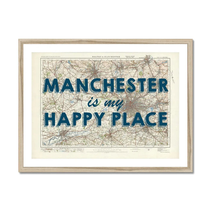 Manchester is my Happy Place Art Print | Vintage Map Print of Manchester - Framed Wall Art
