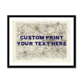 A framed personalised map print of Manchester with a navy hand-drawn font overlay, showcasing a custom text placeholder.