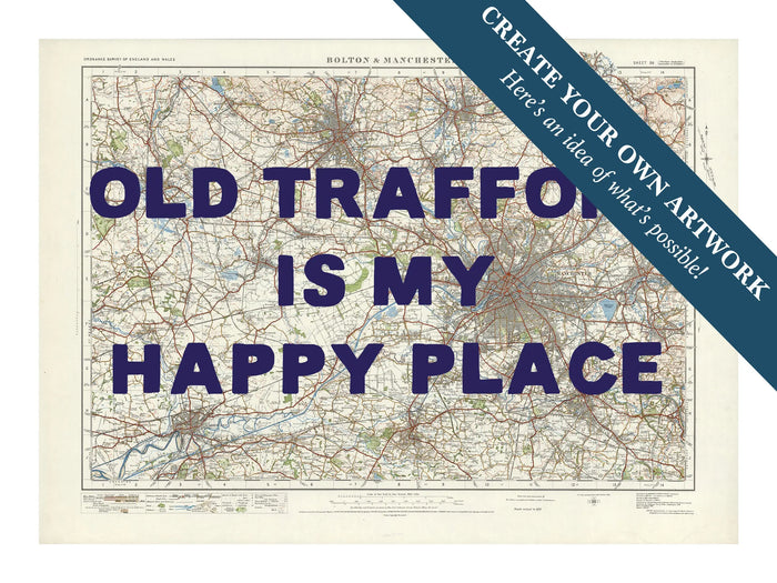 custom Map print of Manchester | Personalised Map Print | Map Prints in navy type - Framed wall art