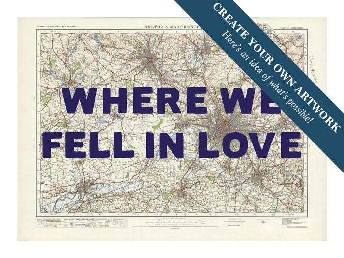 custom Map print of Manchester | Personalised Map Print | Map Prints in navy type - Framed wall art