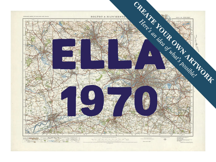 custom Map print of Manchester | Personalised Map Print | Map Prints in navy type - Framed wall art