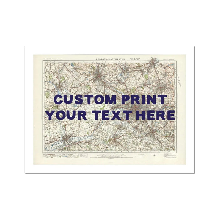 City map wall art featuring a personalised map print of Manchester with navy hand-drawn font - Unframed wall art