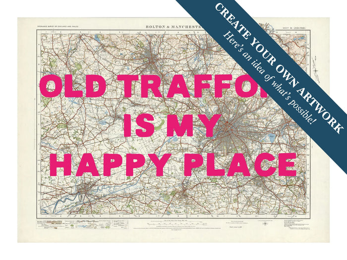 City map wall art featuring a personalised map print of Manchester with navy hand-drawn font - Framed wall art