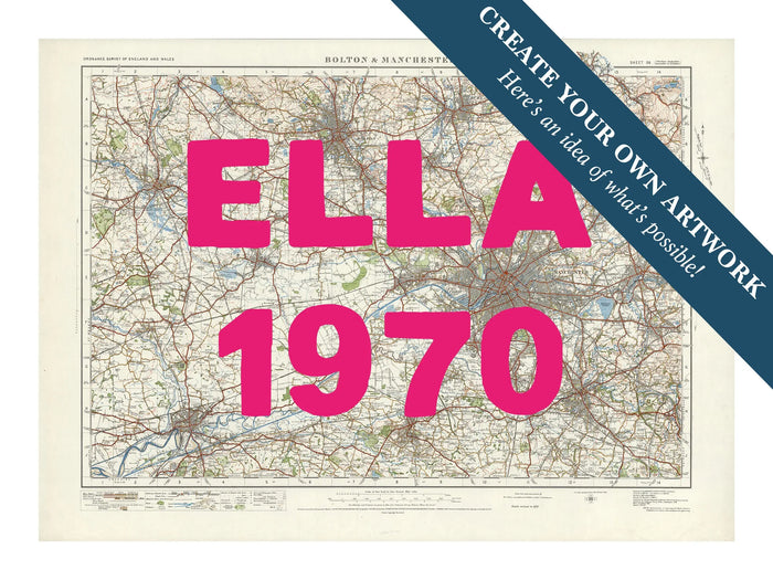 City map wall art featuring a personalised map print of Manchester with navy hand-drawn font - Framed wall art