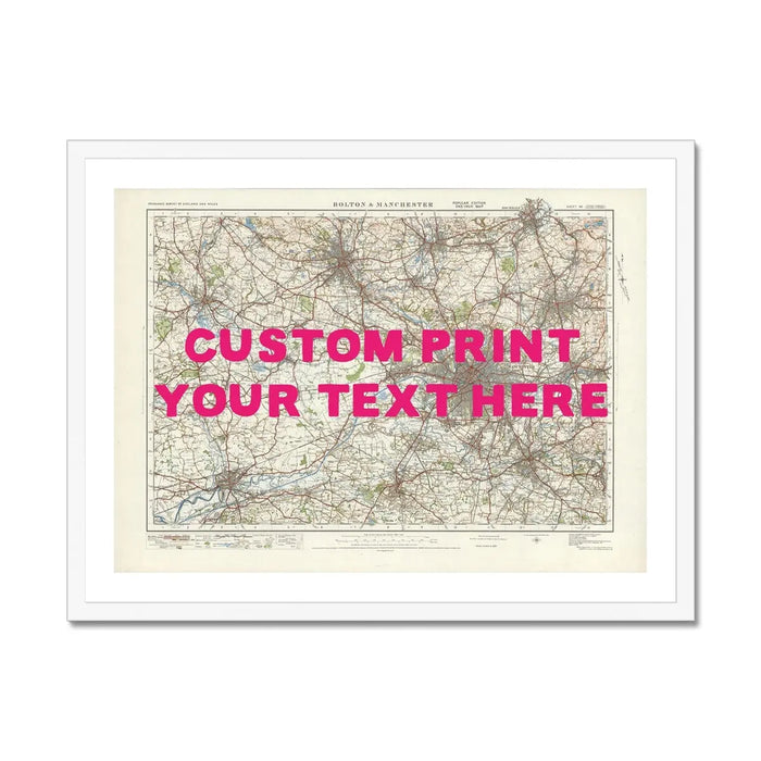 City map wall art featuring a personalised map print of Manchester with navy hand-drawn font - Framed wall art