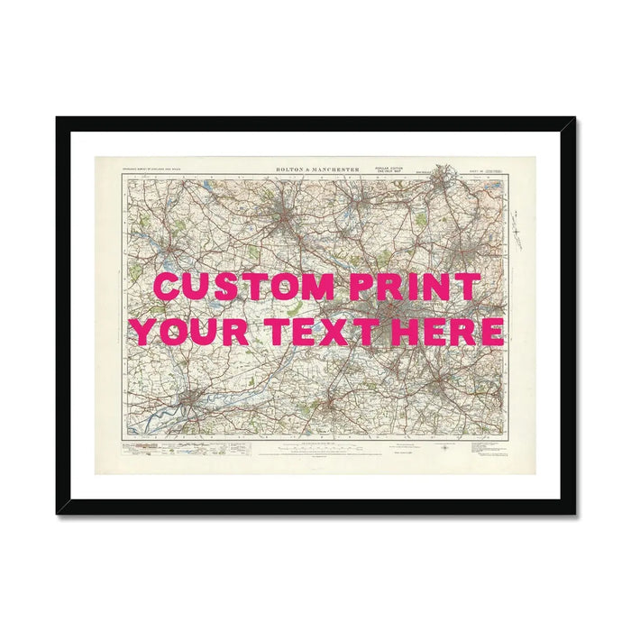City map wall art featuring a personalised map print of Manchester with navy hand-drawn font - Framed wall art