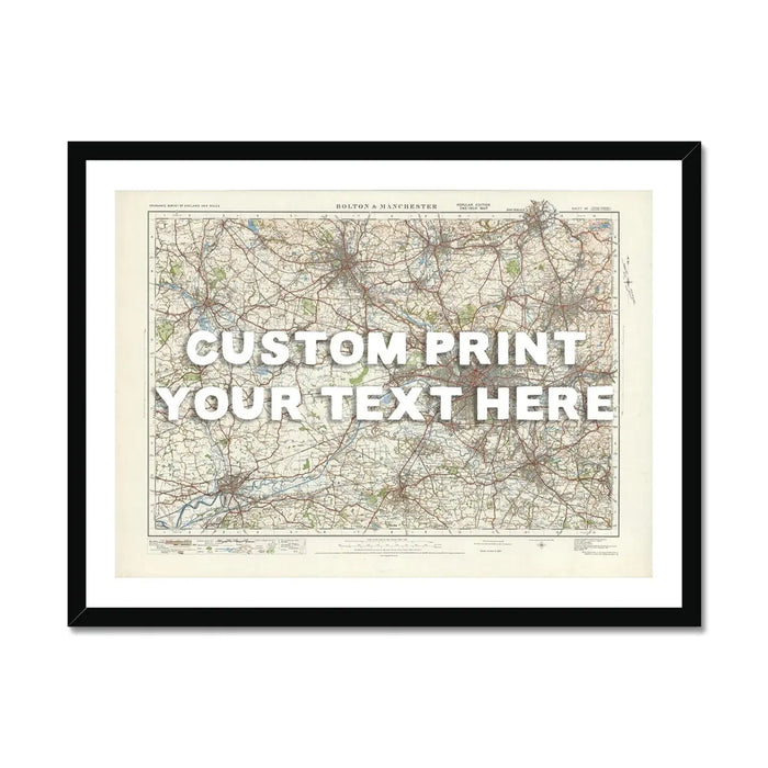City map wall art featuring a personalised map print of Manchester with white font - framed wall art