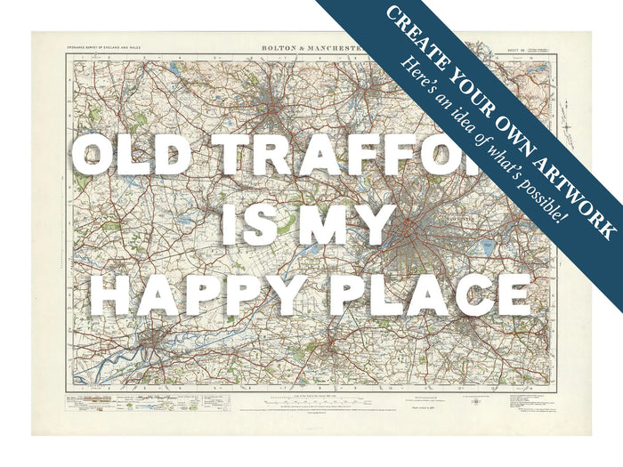 City map wall art featuring a personalised map print of Manchester with white font - unframed wall art
