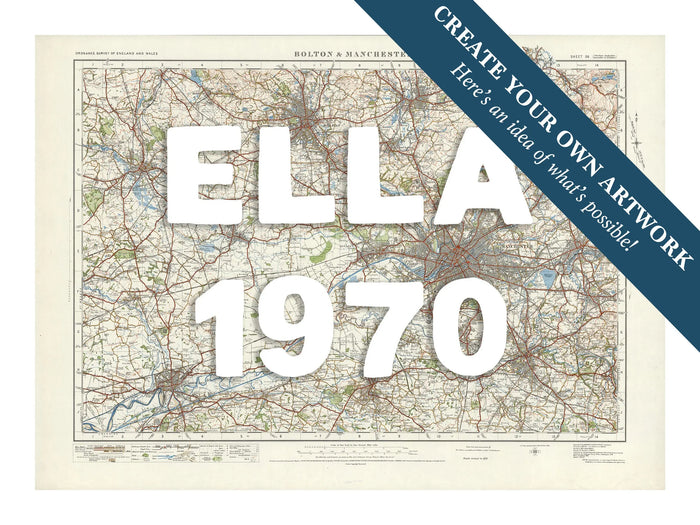City map wall art featuring a personalised map print of Manchester with white font - unframed wall art