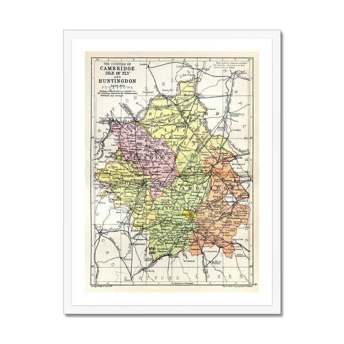 Map Print of Cambridge | A Colourful Vintage Map of Cambridge Pinted on Paper - Framed Wall Art