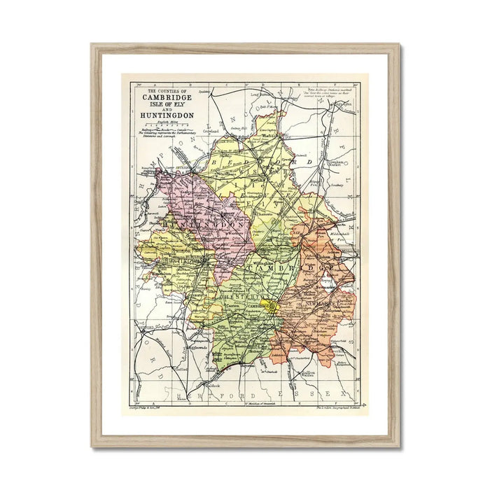 Map Print of Cambridge | A Colourful Vintage Map of Cambridge Pinted on Paper - Framed Wall Art