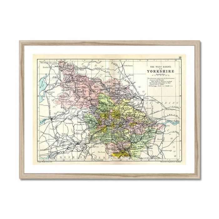 Map Print of West Riding | Detailed Vintage Map of West Yorkshire Printed on paper - Framed Map of Yorkshire