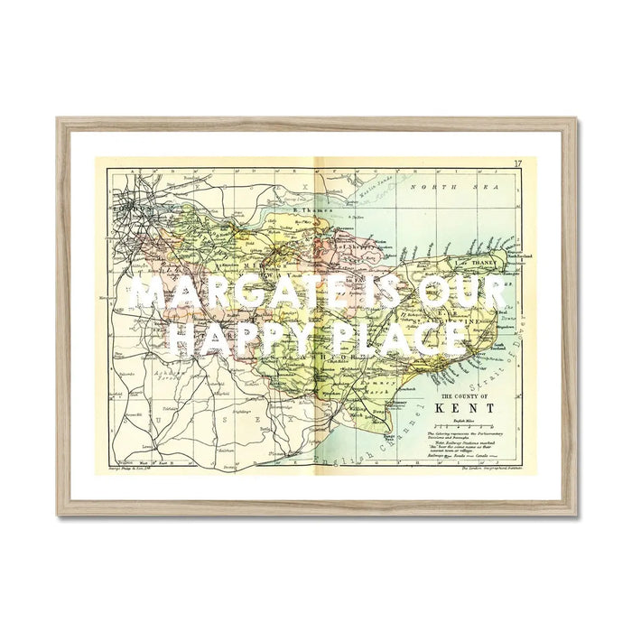 Margate is our Happy Place (Kent Map) Vintage Map Art - Framed - Beach House Art