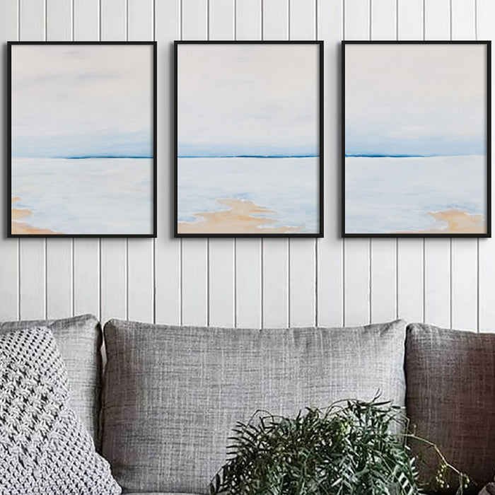Modern Abstract Coastal Painting No 2 | Minimal Sea Painting Blue - Framed Wall Art
