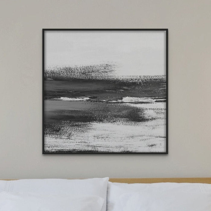 Monochrome Coast | Black & White Beach Painting - Framed
