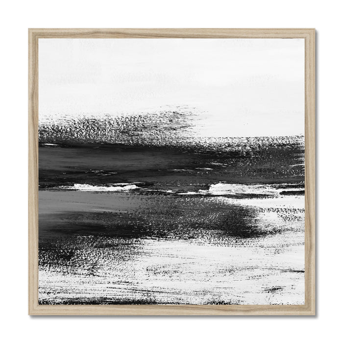 Monochrome Coast | Black & White Beach Painting - Framed