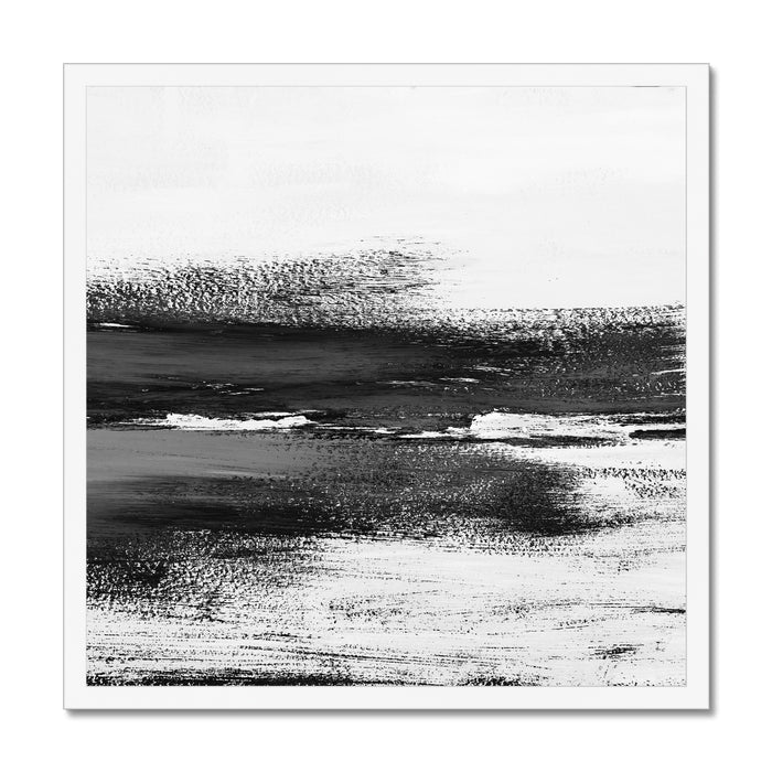 Monochrome Coast | Black & White Beach Painting - Framed