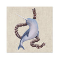 Whale art print - Illustration of a narwhal with rope on a beige background