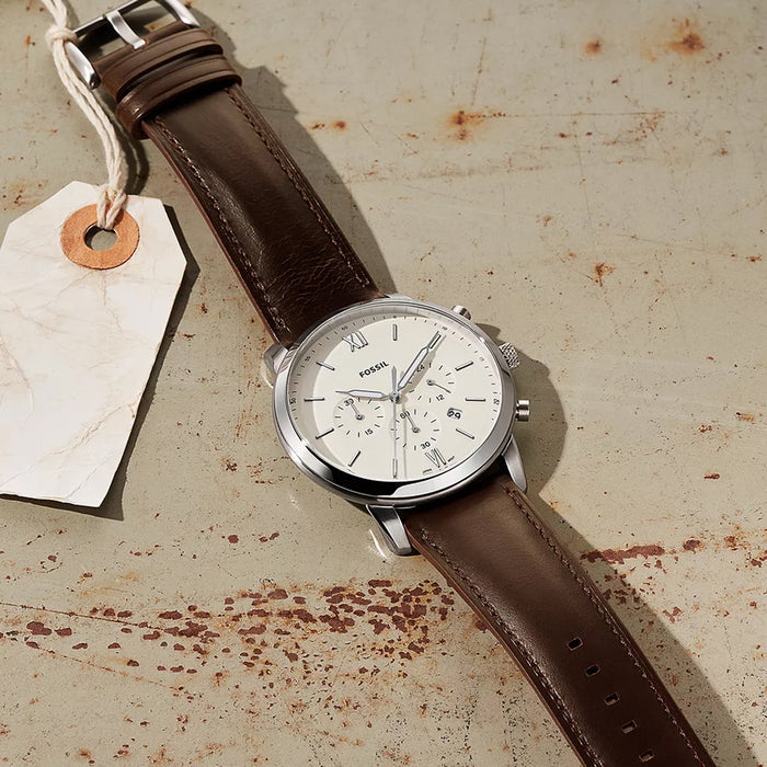 Neutra Men Quartz Silver Dial Chronograph Leather Watch FS5380