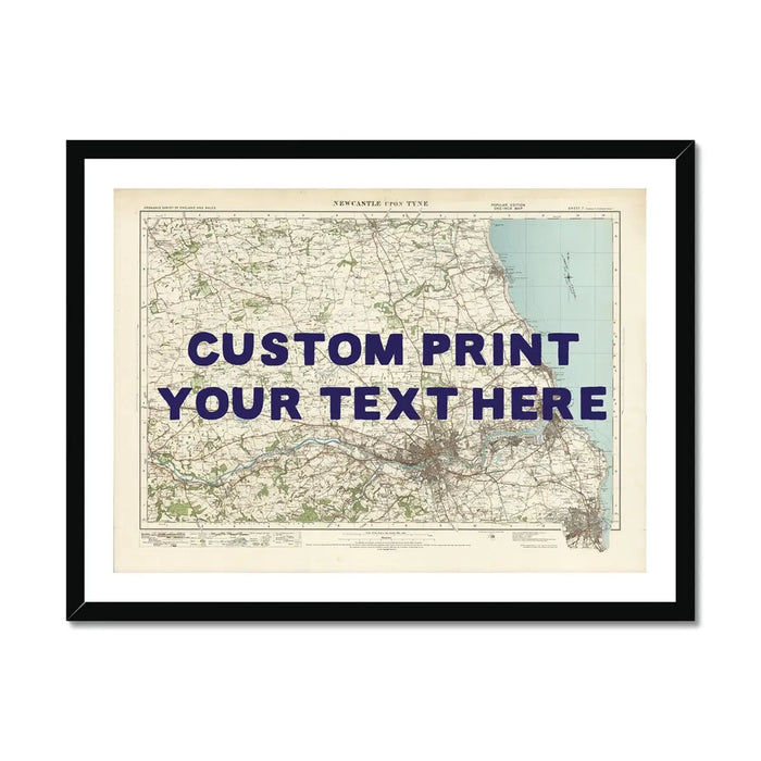 Newcastle Personalised Map Print | Custom Map of Newcastle | Navy Hand Drawn Font - Framed Wall Art