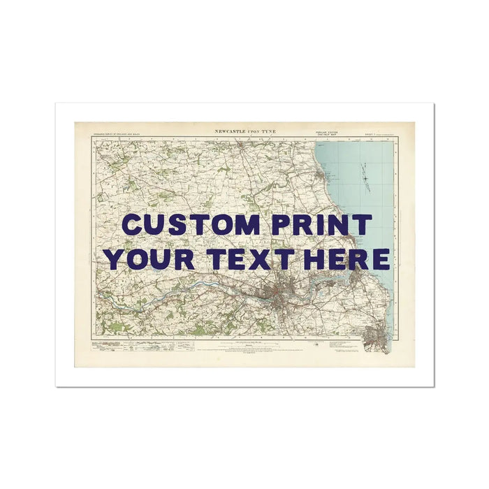 Newcastle Personalised Map Print | Custom Map of Newcastle | Navy Hand Drawn Font - Unframed Wall Art