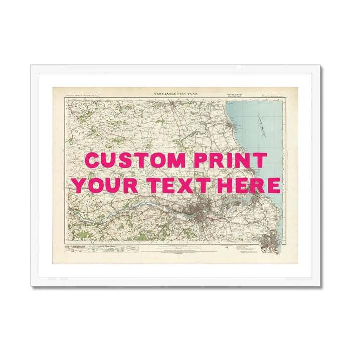 Newcastle Personalised Map Print | Custom Map of Newcastle | Pink Hand Drawn Font - Framed Wall Art