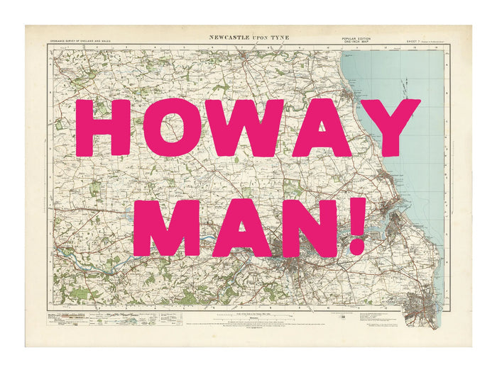 Newcastle Personalised Map Print | Custom Map of Newcastle | Pink Hand Drawn Font - Unframed Wall Art