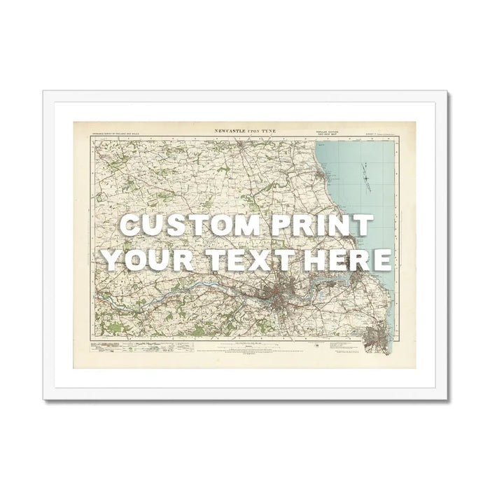 Newcastle Personalised Map Print | Custom Map of Newcastle | White Hand Drawn Font - Framed Wall Art
