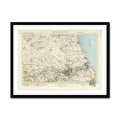 Framed vintage map print of Newcastle displayed against a white background.