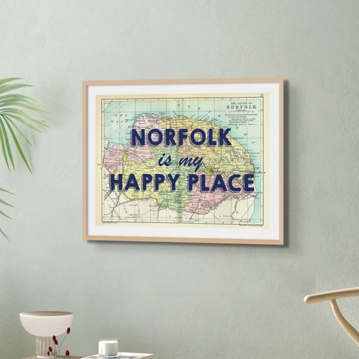 Norfolk is my Happy Place (Norfolk Map) Vintage Map Art - Framed Posters, Prints, & Visual Artwork 45.00 Beach House Art
